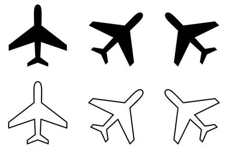 Simple airplane icon. Filled, stroke and rotated versionのイラスト素材