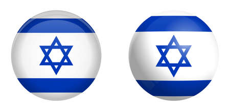 Israel flag under 3d dome button and on glossy sphere / ball.のイラスト素材