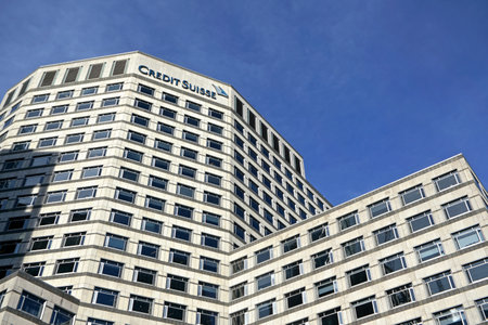London, United Kingdom - February 03, 2019: Modern offices of UK branch of Credit Suisse at Canary...