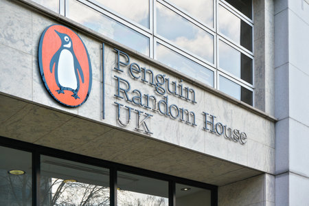 London, United Kingdom - February 02, 2019: Orange Penguin Random House sign on their UK branch at 20 Vauxhall Bridge. PRH is a multinational conglomerate publishing company specialising in booksのeditorial素材