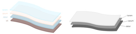 Simple layers or fabric diagram. Two versions one layer is transparent, sheets are slightly bentのイラスト素材
