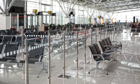Bratislava, Slovakia - September 17, 2019: Empty chairs in departure hall of Milan Rastislav Stefanik Airport. It is main Slovak airport serving approx 2 million passenger annuallyのeditorial素材