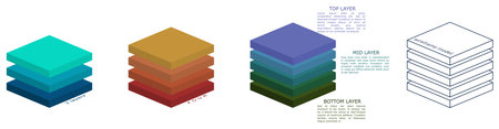 Simple three dimensional square layers drawing, different versions can be used in infographicのイラスト素材