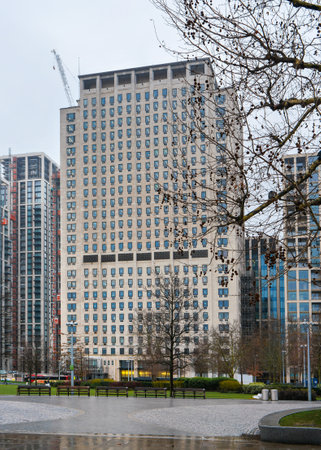 London, United Kingdom - February 04, 2019: Shell Centre building in UK capital on Belvedere Road, Lambeth. It one of oil major Shell company headquartersのeditorial素材