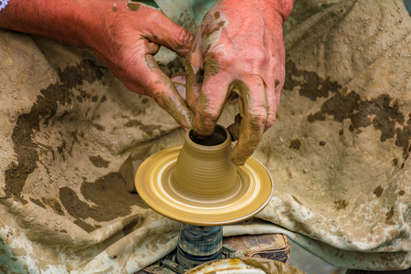 Pottery making on a pottery wheelの写真素材