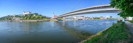 Panoramic view of cityscape of Bratislava with Bratislava castle in background (Bratislava, Slovakia)のeditorial素材