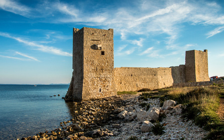 Island of Vir fortress ruins named Kastelina with sea view in background, Dalmatia, Croatiaの写真素材