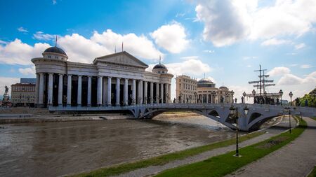 Archaeological Museum of Macedonia and Bridge of the Civilizations in the center of Skopje, North Macedoniaのeditorial素材