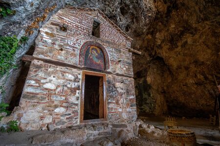 Cave Curch, Panagia Eleousa, early 15th century, Big Prespa lake, Florina, Greece.のeditorial素材