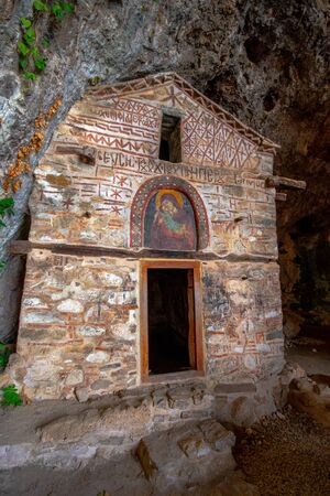 Cave Curch, Panagia Eleousa, early 15th century, Big Prespa lake, Florina, Greece.のeditorial素材