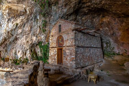 Cave Curch, Panagia Eleousa, early 15th century, Big Prespa lake, Florina, Greece.のeditorial素材