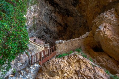 Cave Curch, Panagia Eleousa, early 15th century, Big Prespa lake, Florina, Greece.のeditorial素材