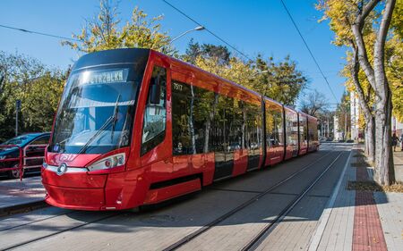 Public transport tram in Bratislava, Slovakia.のeditorial素材