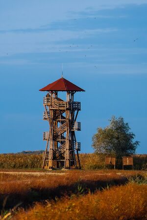 Birdwatching Observation Tower, Hortobagy National Park. Hungaryの写真素材
