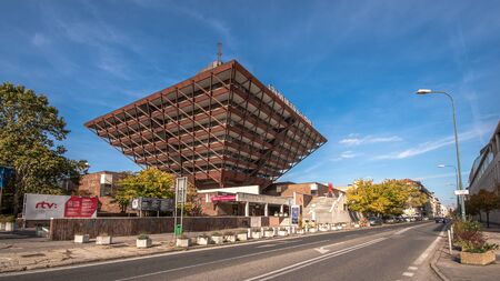Slovak Radio Building, Bratislava, Slovakia. Architects Stefan Svetko, Stefan Durkovic and Barnabas Kisslingのeditorial素材