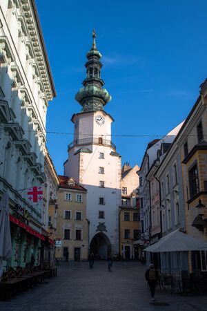 St. Michael's Gate, Bratislava, Slovakia. It is the only city gate that has been preserved of the medieval fortifications. Built about the year 1300.のeditorial素材