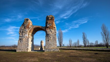 Heidentor, Petonell Carnuntum, Ausitria. The Heidentor, also known as Heathens 'Gate or Pagans' Gate, is a partially reconstructed ruin of the triumphal arch of the Roman Empire, located in what was the fort-city of Carnuntum, in present-day Austria.のeditorial素材