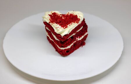 Heart shaped chocolate cake. cake in the shape of a heart on a white plate. cake in the form heart. dessertの写真素材