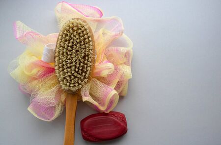 Natural spa set ,isolated on gray background.の写真素材