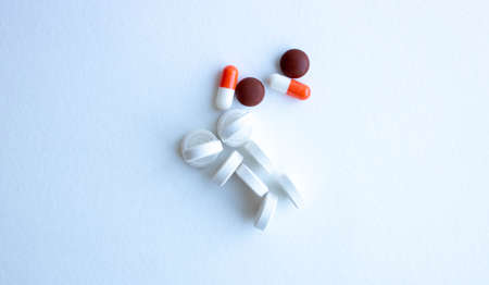 Medicines pills pills on a white background.の写真素材
