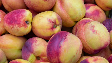 Beautiful fragrant ripe nectarine, top view.の写真素材