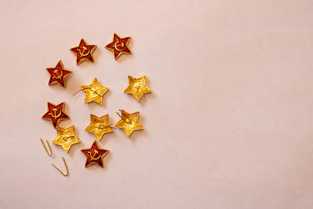Soviet military badge, star with hammer and sickle on a white background.Five-pointed Soviet...