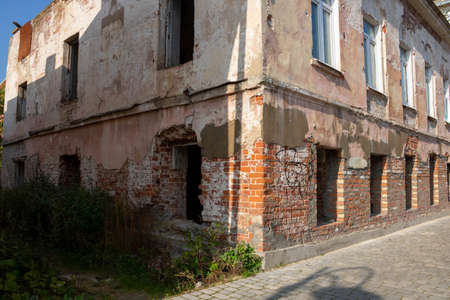 Destroyed house. Remains of old houses. Ruin. Apocalypse. Abandoned city. Ghost town