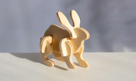 Finished wooden Easter bunny, isolated on a white background. Diyの写真素材