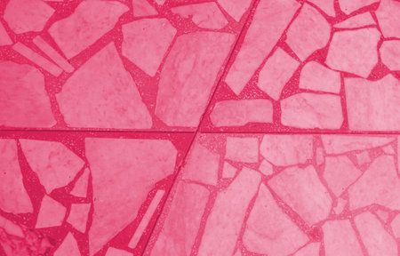 Viva Magenta seamless terrazzo pattern on marble-mosaic natural concrete floor. Fashionable texture for floor coverings and facades. Colorful handmade template with beautiful natural stonesの写真素材