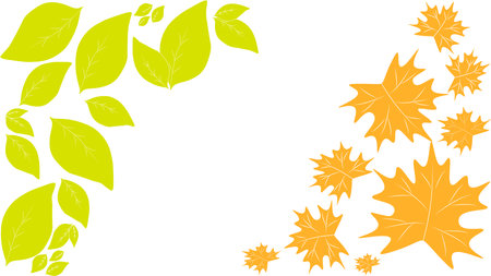 Frame with autumn orange green leaves, vector illustration of autumn maple leaves.のイラスト素材