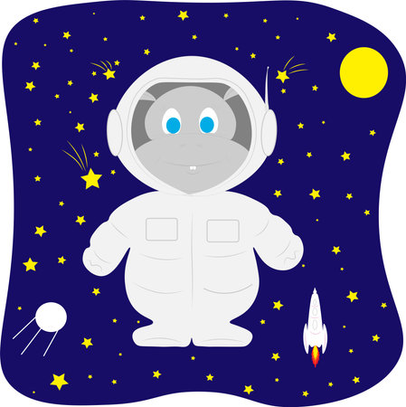 The little behemoth is an astronaut in interstellar space. A hippo in space.のイラスト素材