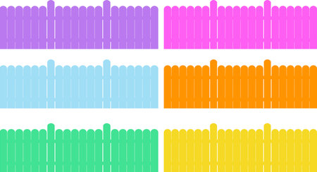 Vector set of wooden multicolored fences. Design elements of garden fencesのイラスト素材