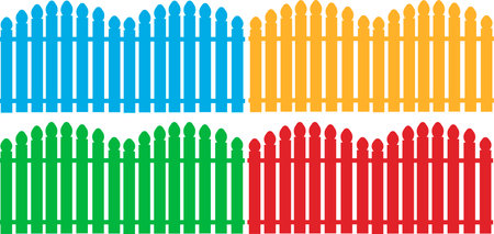 Vector set of wooden multicolored fences. Design elements of garden fencesのイラスト素材