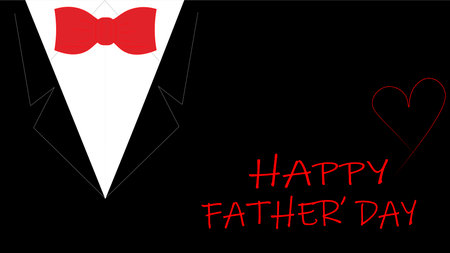 Father's Day greeting card template design. A black men's suit with a red bow tie
