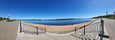 Rybinsk Russia 05 31 2024 Panoramic view of the Volga River, from the Rybinsk embankment.の写真素材