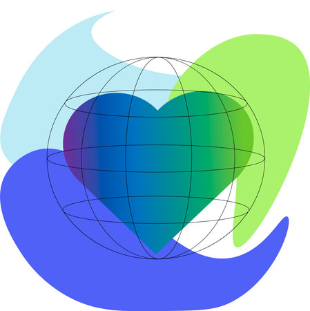Earth Day. Heart sky clouds forests seas. Renewable energy sourcesのイラスト素材