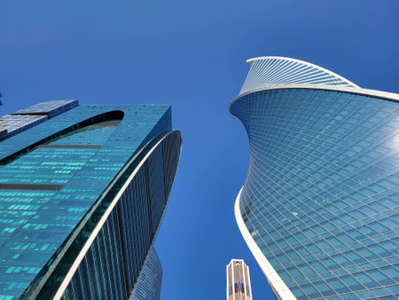 Moscow, Russia 09 10 2024 The Federation skyscrapers in the business district of Moscow City rise against the background of the blue sky. Modern architecture.の写真素材