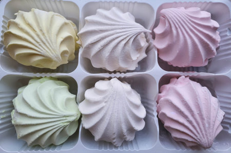 Six pieces of colorful sweet marshmallows