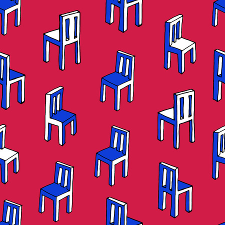 Seamless vector pattern with chairs. Hand drawn cute illustration.のイラスト素材