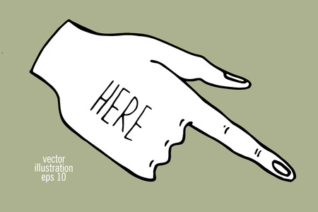 Hand with pointing finger. Showing the direction hand drawn vector illustration.のイラスト素材