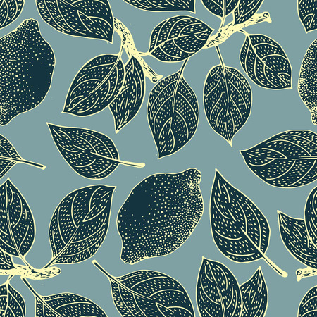 Seamless Floral Pattern. Lemon Fruits Background. Flowers, Leaves Lemons Vectorのイラスト素材