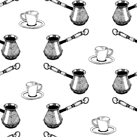 Seamless Coffee Pattern hand drawn vintage vector illustration.のイラスト素材