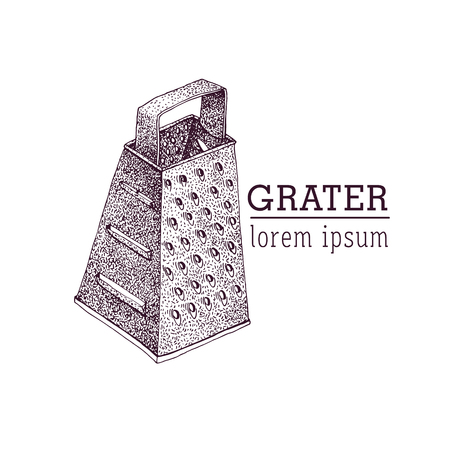 Vector grater illustration. Hand drawn Vintage logo.のイラスト素材