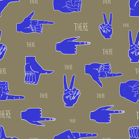 Seamless pattern with various hands gestures, showing direction.のイラスト素材