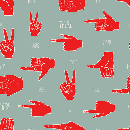 Seamless pattern with various hands gestures, showing direction.の写真素材