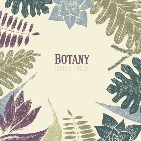 Hand drawn botany pattern. Vintage background with exotic plants.のイラスト素材