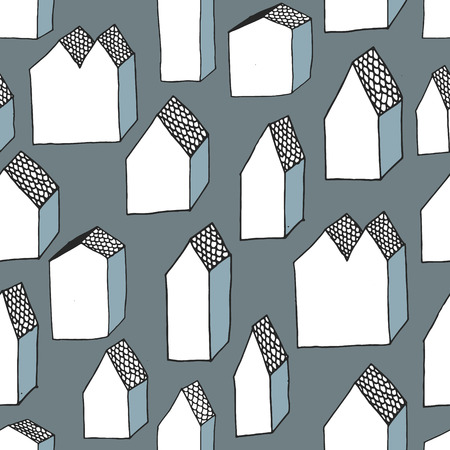 Vector seamless pattern with hand drawn housesのイラスト素材
