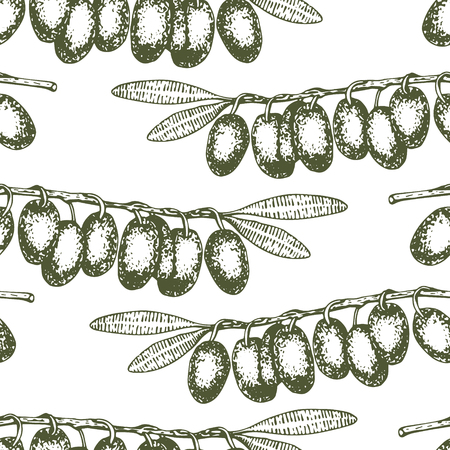Seamless pattern with olive branches. Retro decorative texture background. Vectorのイラスト素材