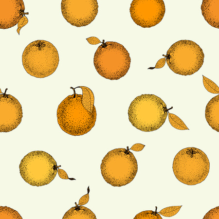 Seamless pattern of isolated hand drawn oranges and slices in sketch style. Vector illustrationのイラスト素材