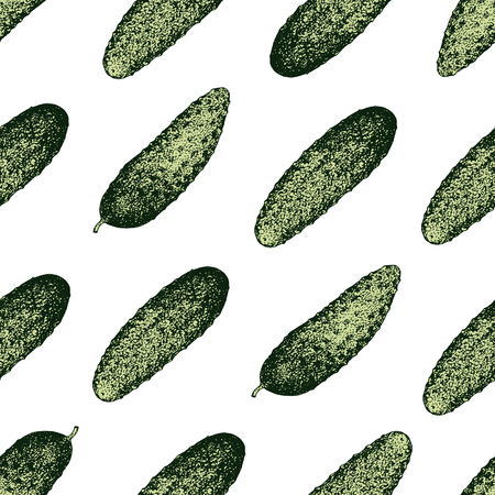 Cucumber hand drawn vector seamless pattern. Retro Vegetable engraved style object. Can be use for menu, label, farm marketのイラスト素材